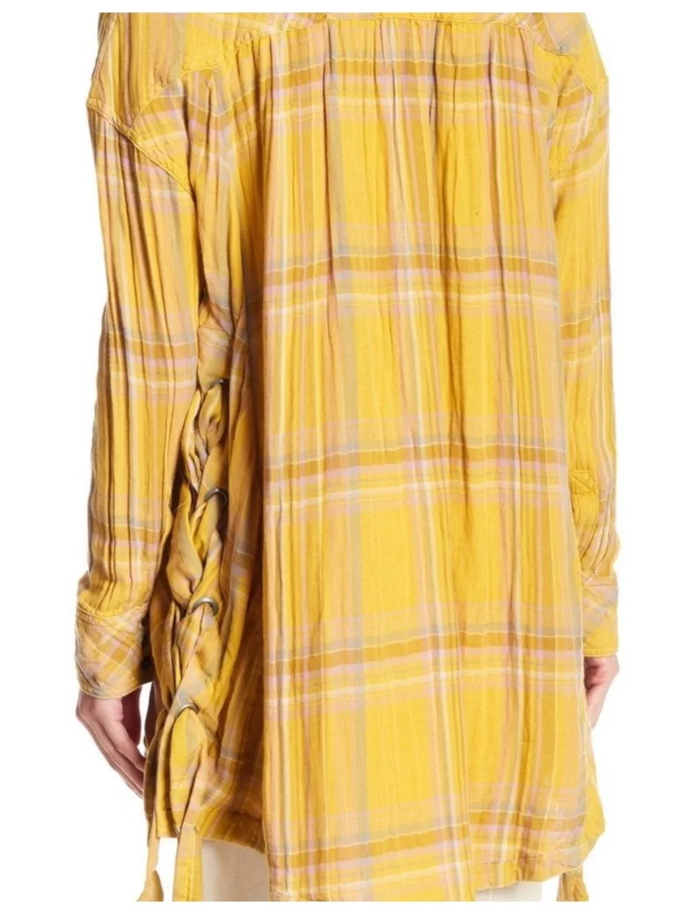 $108 Free People Nordic Day Oversized Button Down Cotton blend Flannel Size XS